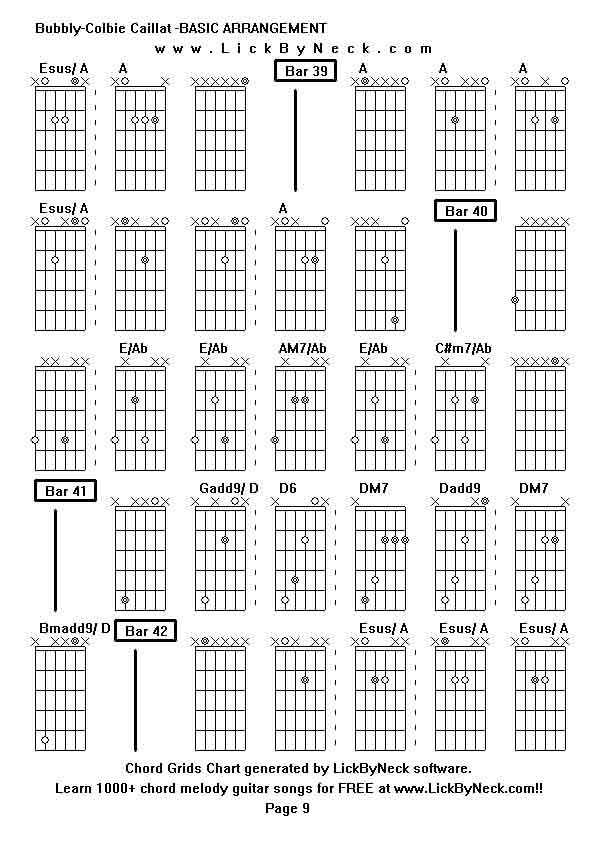 Chord Grids Chart of chord melody fingerstyle guitar song-Bubbly-Colbie Caillat -BASIC ARRANGEMENT,generated by LickByNeck software.